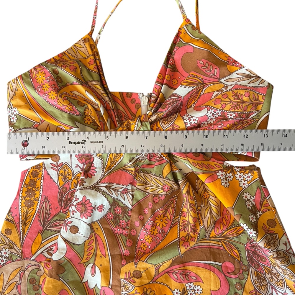 NWT Gianni Bini Ruby Paisley V-Neck Sleeveless Mini Dress 70's Style Cutouts Sz0 - Picture 13 of 15